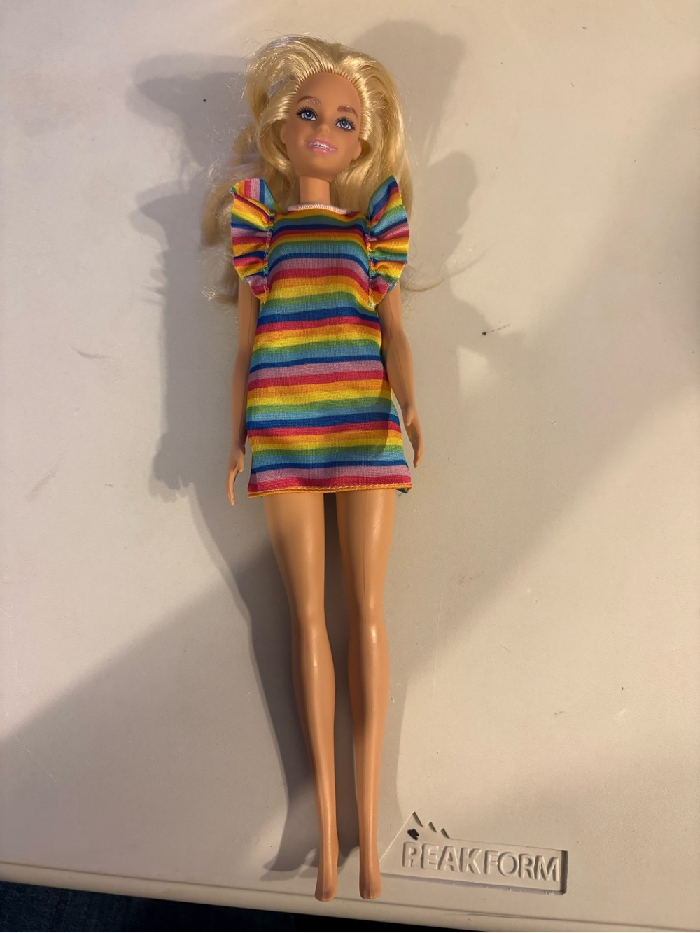 Barbie 2015,Mattel  Rainbow Stripe Flutter-Sleeve Kids Dress - Bright Multi-Colo